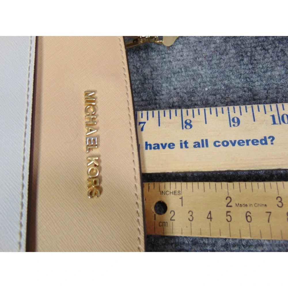 Michael Kors Selma Crossbody Tan Beige White Leather Saffiano Satchel Bag Flaw‎